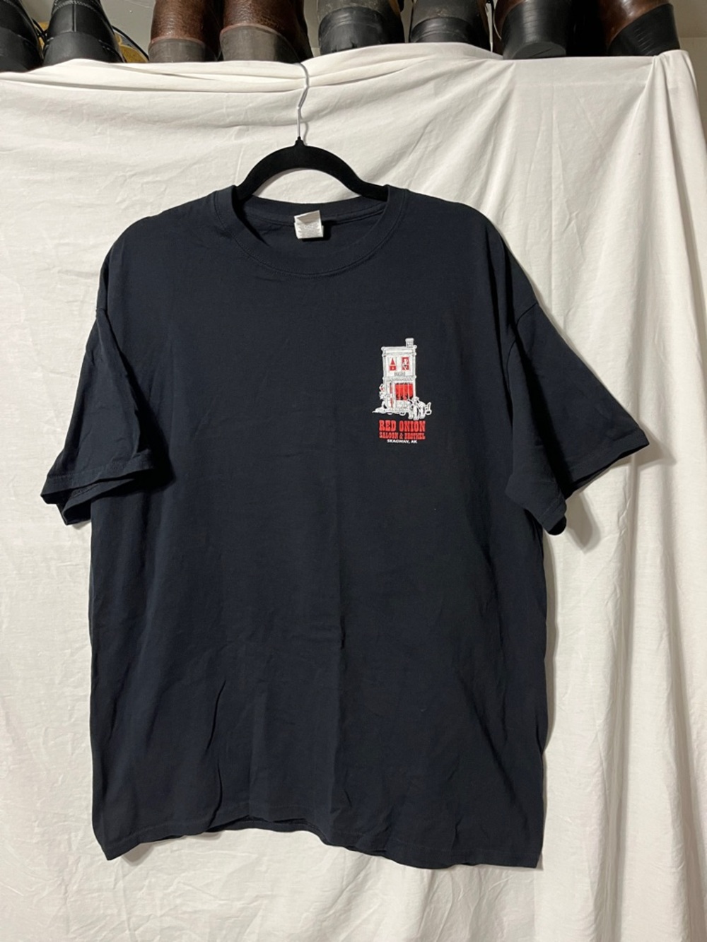 Gildan Black Tee with Red & White Graphic